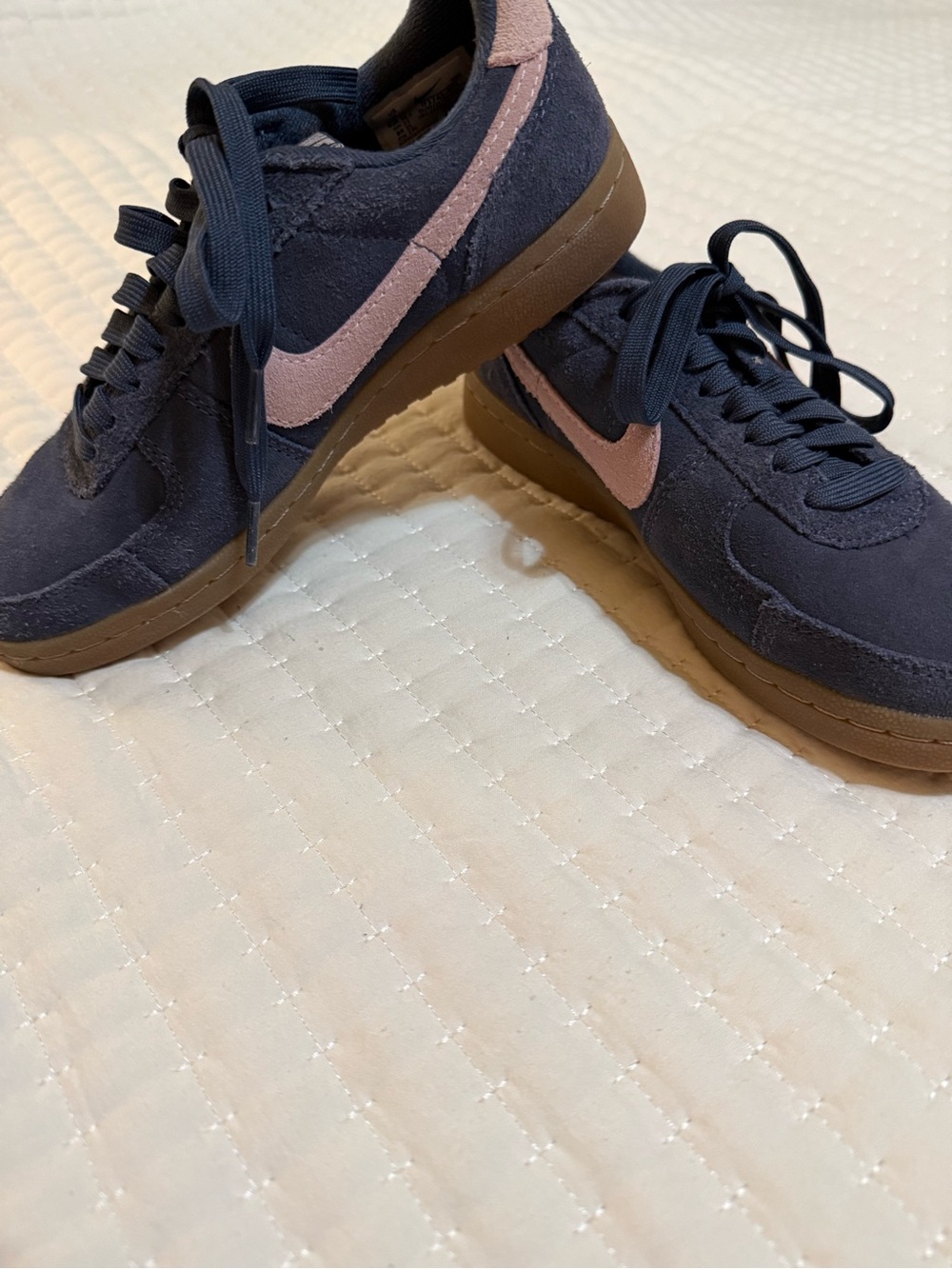 Nike Women's Suede Sneakers - Navy with Pink Swoosh and Gum Sole